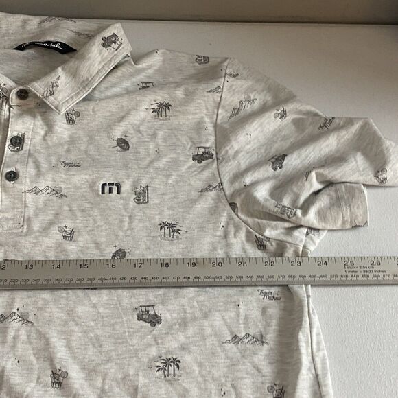 TRAVIS MATHEW Mens Gray All Over Print Polo Short Sleeve Shirt Size XXL Golf - Picture 8 of 9